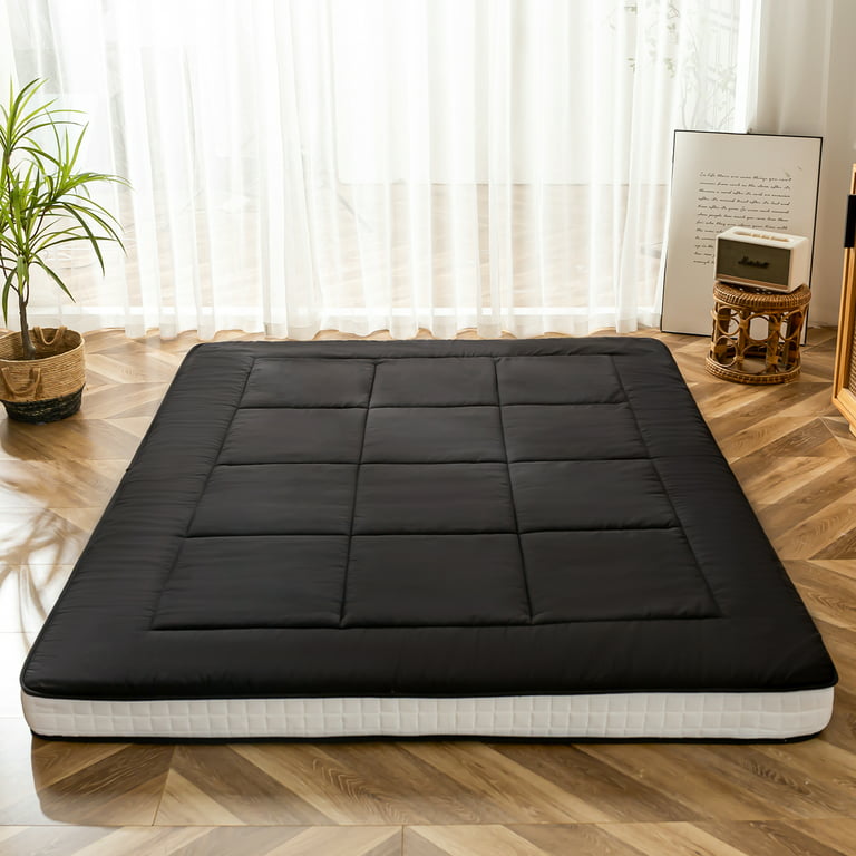 Futon Mattress, Padded Japanese Floor Mattress Quilted Bed Mattress Topper,  Extra Thick Folding Sleeping Pad, Black, Twin 