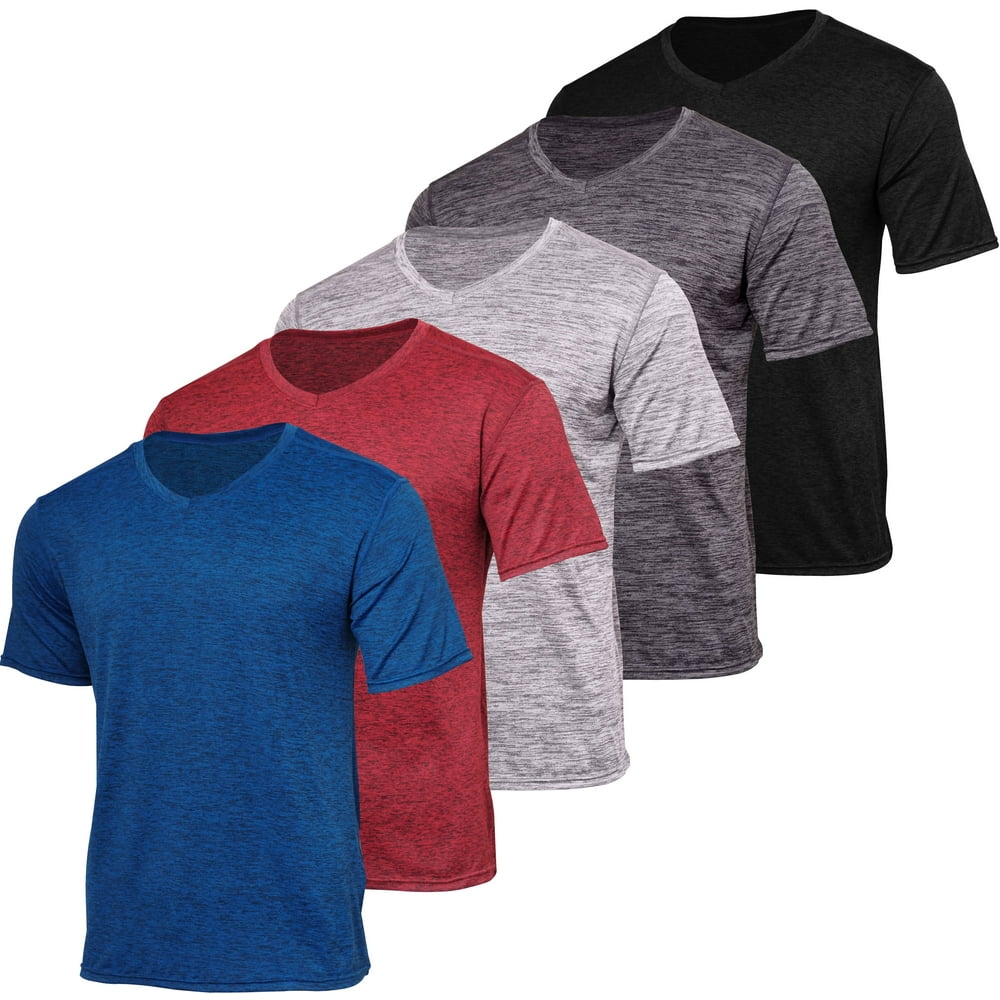 Real Essentials - 5 Pack: Men’s V-Neck Dry-Fit Moisture Wicking Active ...