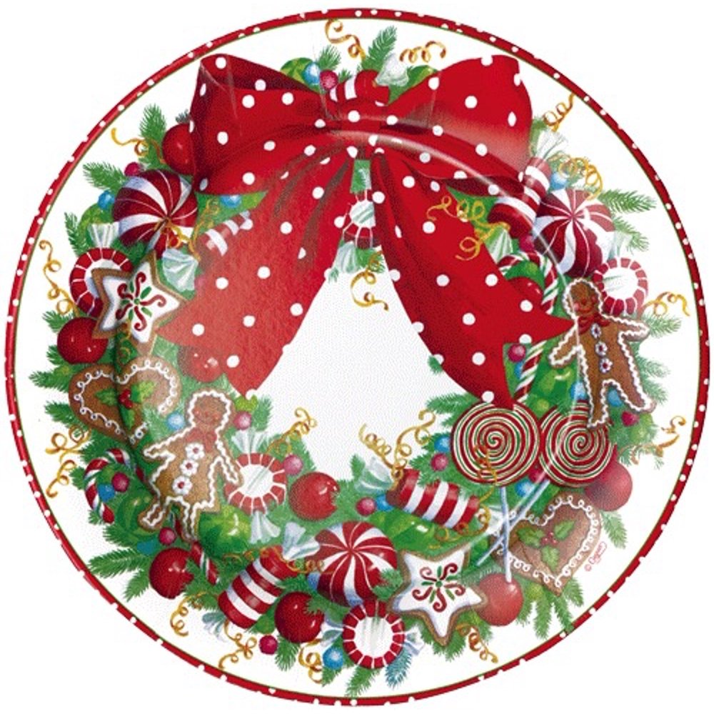 Christmas Paper SaladDessert Plates Rd 8pk Candy Wreath