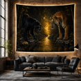 thumbnail image 6 of Tiger Facing a Black Cat Across a Bamboo Stream, Dramatic Digital Art for Wildlife Fans, Animal Decor, Housewarming Gift, Tapestry Wall Hanging for Living Room and Den, 6 of 7