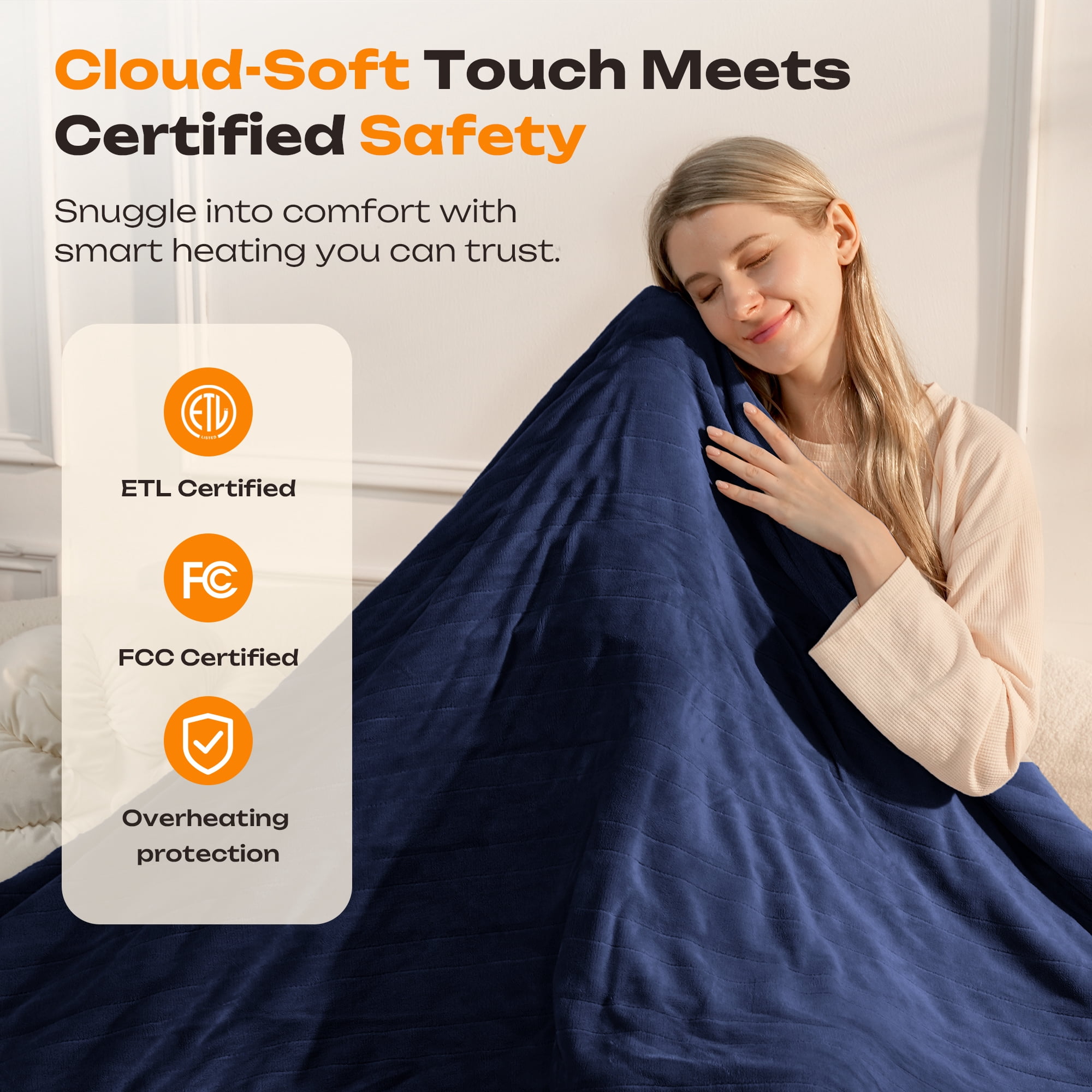 Heated Electric Blanket Queen Size 84"x90" – 10 Heat Levels, 10-Hour Auto Shut-Off, Dual Controllers, Soft Flannel, Overheat Protection, ETL & FCC Certified, Machine Washable
