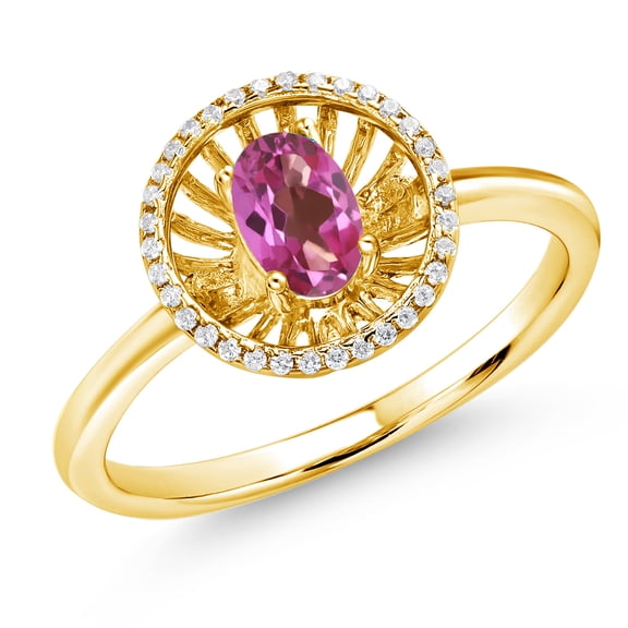 Gem Stone King 18K Yellow Gold Plated Silver Pink Mystic Topaz Ring for Women (0.98 Cttw, Oval 6X4MM, Gemstone Birthstone, Size 8)