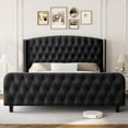 thumbnail image 2 of 51" Tall Queen Size Velvet Upholstered Platform Bed Frame with Button Tufted Wingback Headboard & Footboard, No Box Spring Needed, Black, 2 of 7
