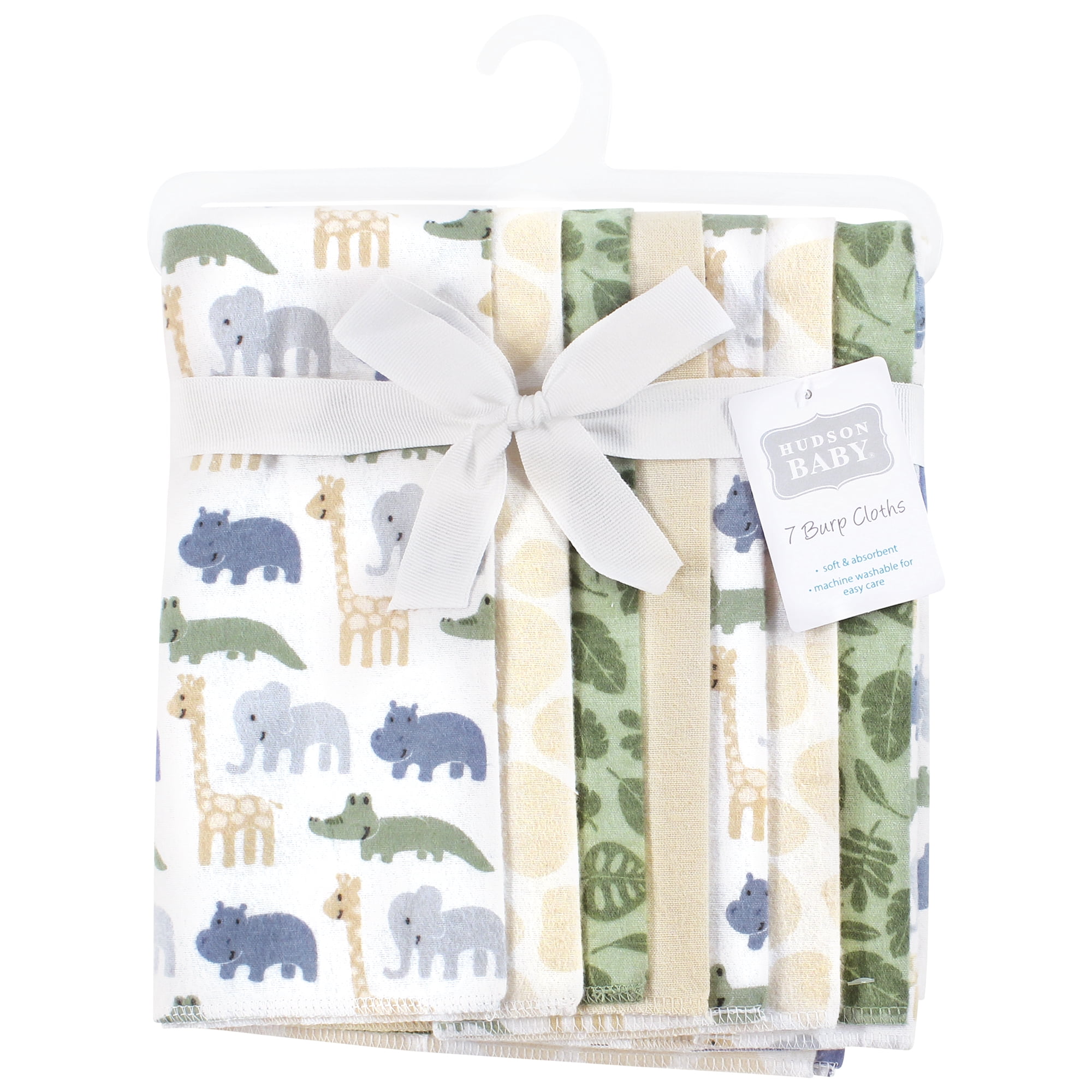 Hudson Baby Cotton Flannel Burp Cloths 7-Pack, Wild Leaf Safari , One Size