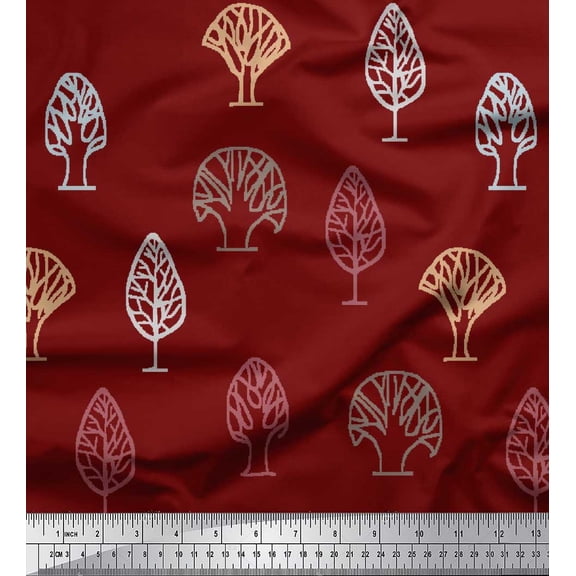 Soimoi Velvet Fabric Block Tree Printed Fabric 1 Yard 58 Inch Wide