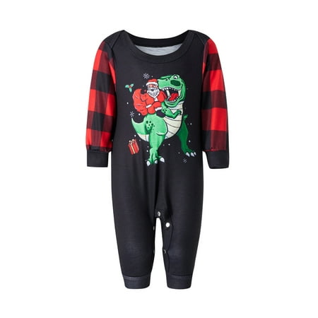 

Family Christmas Pajamas Set Dinosaur Santa Claus Print Top and Plaid Pants