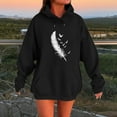 thumbnail image 2 of Women's Feather Printed Hoodies Oversized Long Sleeve Drawstring Hooded Sweatshirts Casual Fashion Sweater Tops with Pockets (L, Black), 2 of 4