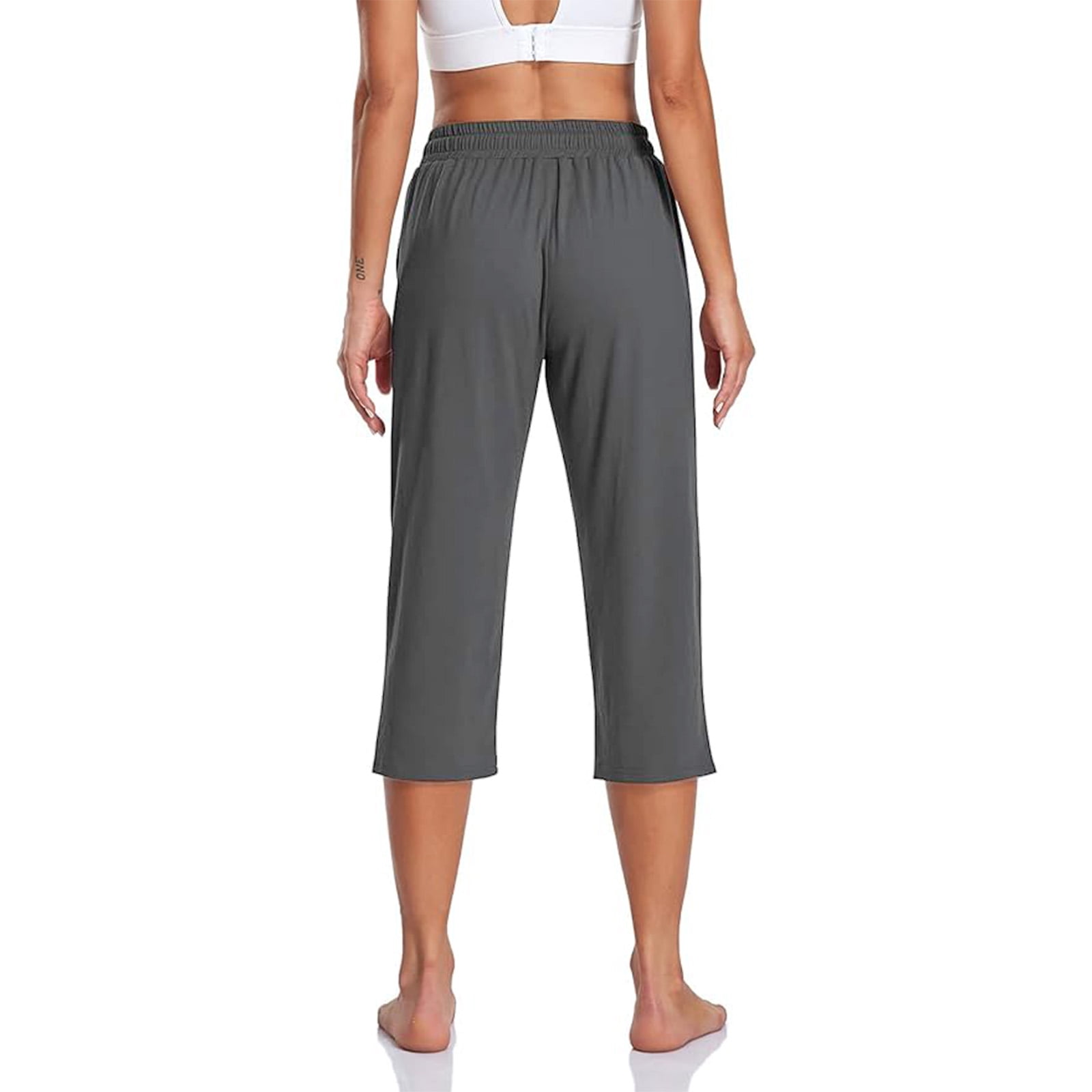 SOMER Women's Capri Yoga Pants Loose Soft High Waist Drawstring Workout Sweatpants Casual Work Pants Flare Leggings with Pockets for Summer