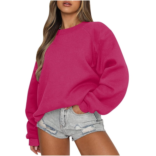Cameland Femmes Sweatshirts d'Hiver d'Automne Surdimensionnés Manches Longues Col Rond Casual Solide Chemises Pull-Over Tops