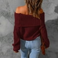 thumbnail image 5 of Odeerbi Sweaters For Women Fall Winter Sweaters Off The Shoulder 2024 Casual Soild Long Sleeve Knit Pullover Coat Burgundy, 5 of 8