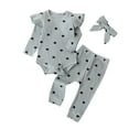 thumbnail image 2 of Delliss Infant Newborn Baby Girl Clothes Outfits Ruffled Long Sleeve Romper Pants Set Headband Toddler Clothing 3Pcs, 2 of 9
