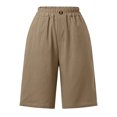 thumbnail image 4 of vigerkar Bermuda Shorts for Women Wide Leg Linen Knee Length Summer Casual Long Shorts Loose High Waisted Short with Pockets Khaki, XL, 4 of 5