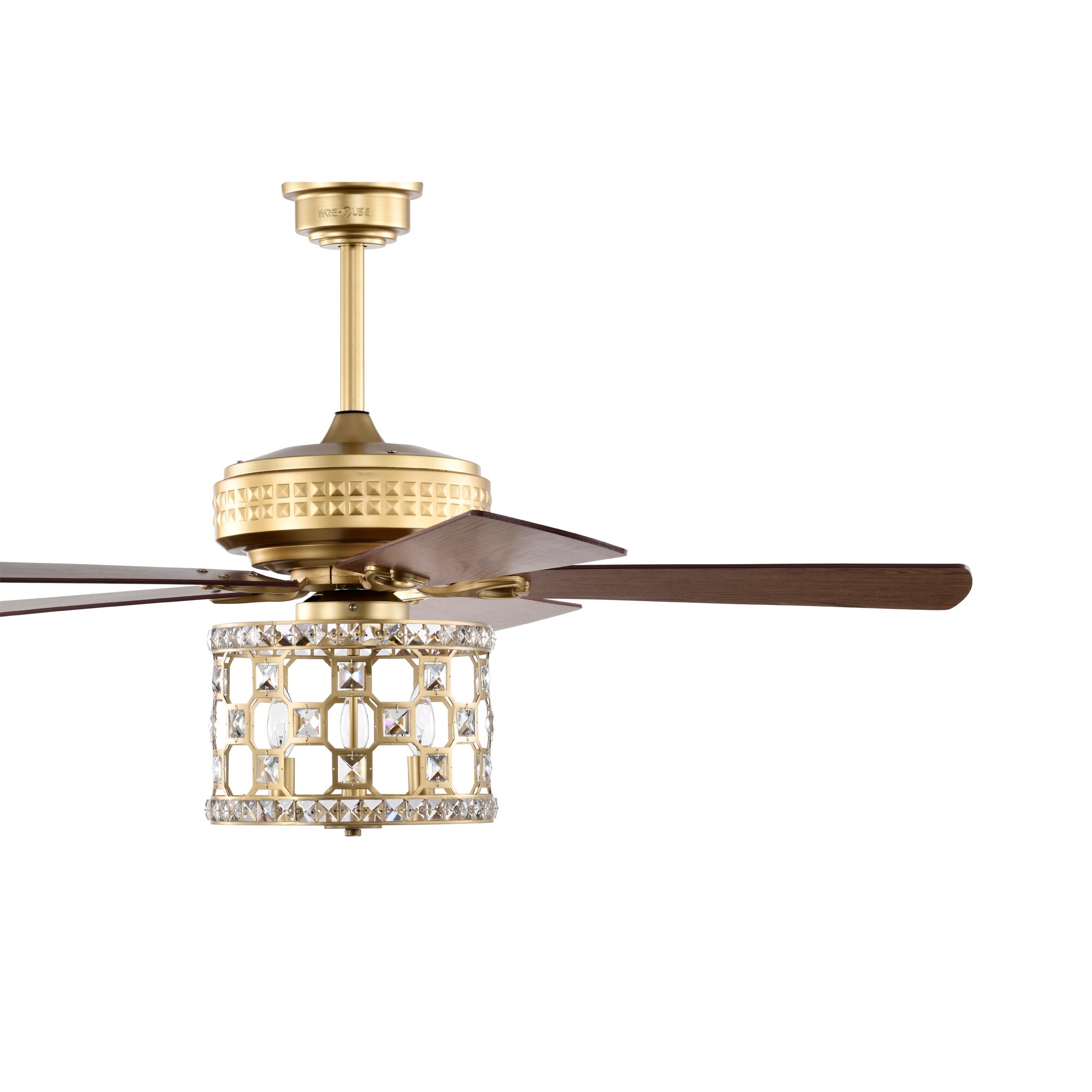 Warehouse of Tiffany AW01W04MG Adsila 52 in. 3-Light Indoor Satin Gold Finish Ceiling Fan Chandelier with Light Kit