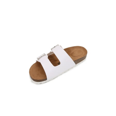 

Women Soft Cork Cushioned Footbed PU Leather Double Strap Slider Sandal (PU White/ 9)