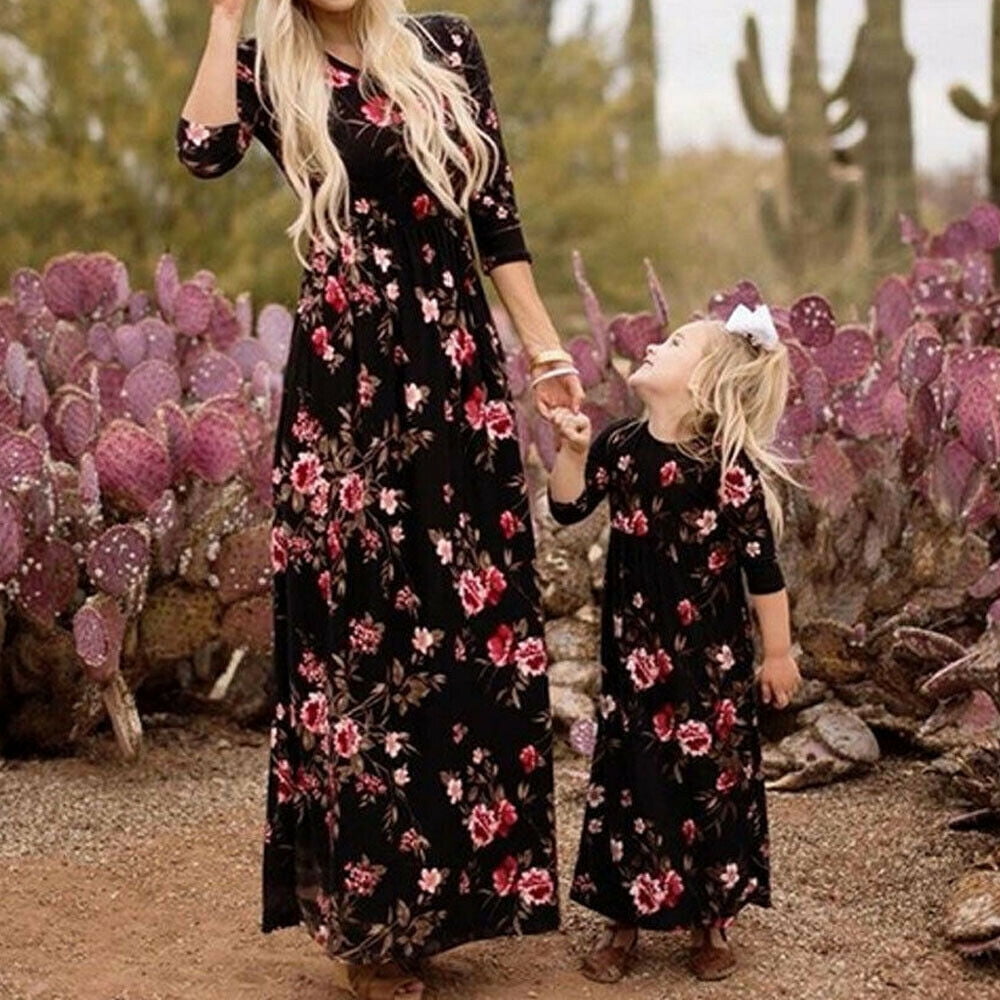 Mommy and Me Family Matching Dress Mother Daughter Floral Boho Dresses Short New