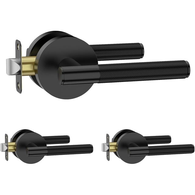 Matte Door Handles Interior Knurled Privacy Door Handles Heavy Duty Door Lever for Bedroom or Bathroom Reversible Keyless for Left Right Handed Doors AM