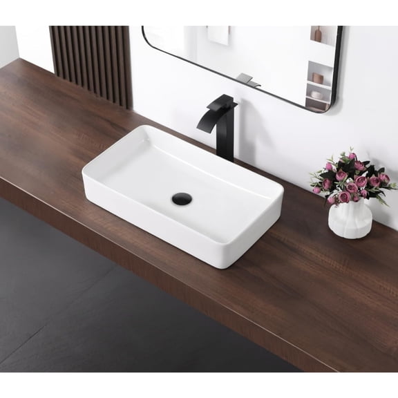 White Vessel Sink,Rectangle 24"x14" Bathroom Sink Above Counter Porcelain Ceramic Small Sink Bowl Ceramic Vessel Sinks for Bathrooms