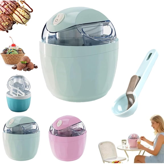 Small Home Mini Ice Cream Maker, Just 15 Minutes, DIY Mini Ice Cream Maker, One-Touch Dessert Maker, Single Serving, Frozen Yogurt, Compact Electric Makers for Kitchen (Green)