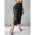 thumbnail image 6 of Sequin Skirt for Women High Waist Midi Skirt Sparkly Skirts for Night Out Cocktail Parties Black S, 6 of 8