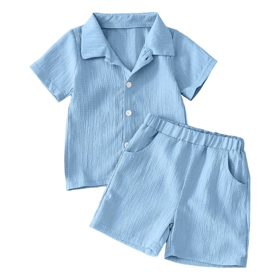 Faraee Toddler Baby Boys Clothes Summer Outfits Polo Shirt Shorts Set 6 12 18 24 Months 2t 3t 4t Cotton Linen Infant Clothing Blue,6-12 Months