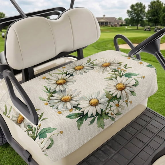 Golf Cart Seat Covers for 2 Seater,White Daisy Microfiber Cart Seat Towel Blanket,Spring Flowers Watercolor Floral Beige Absorbent Breathable Non Slip Bench Seats Protector for Golf Course 51"x31"
