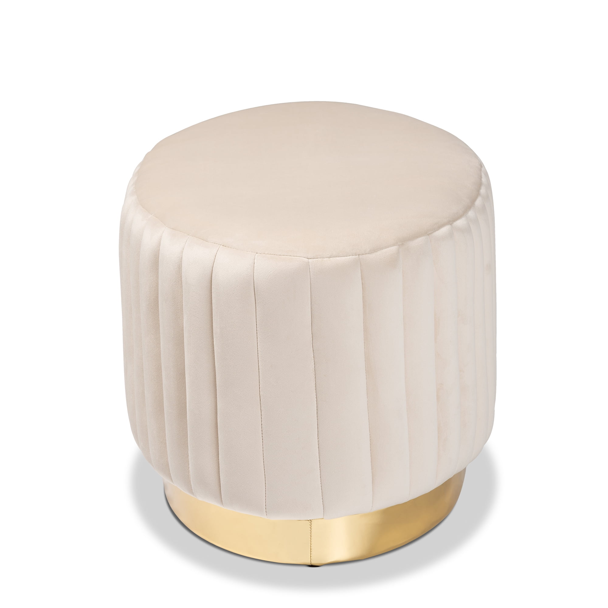 Baxton Studio Kirana Glam and Luxe Beige Velvet Fabric Upholstered and Gold PU Leather Ottoman