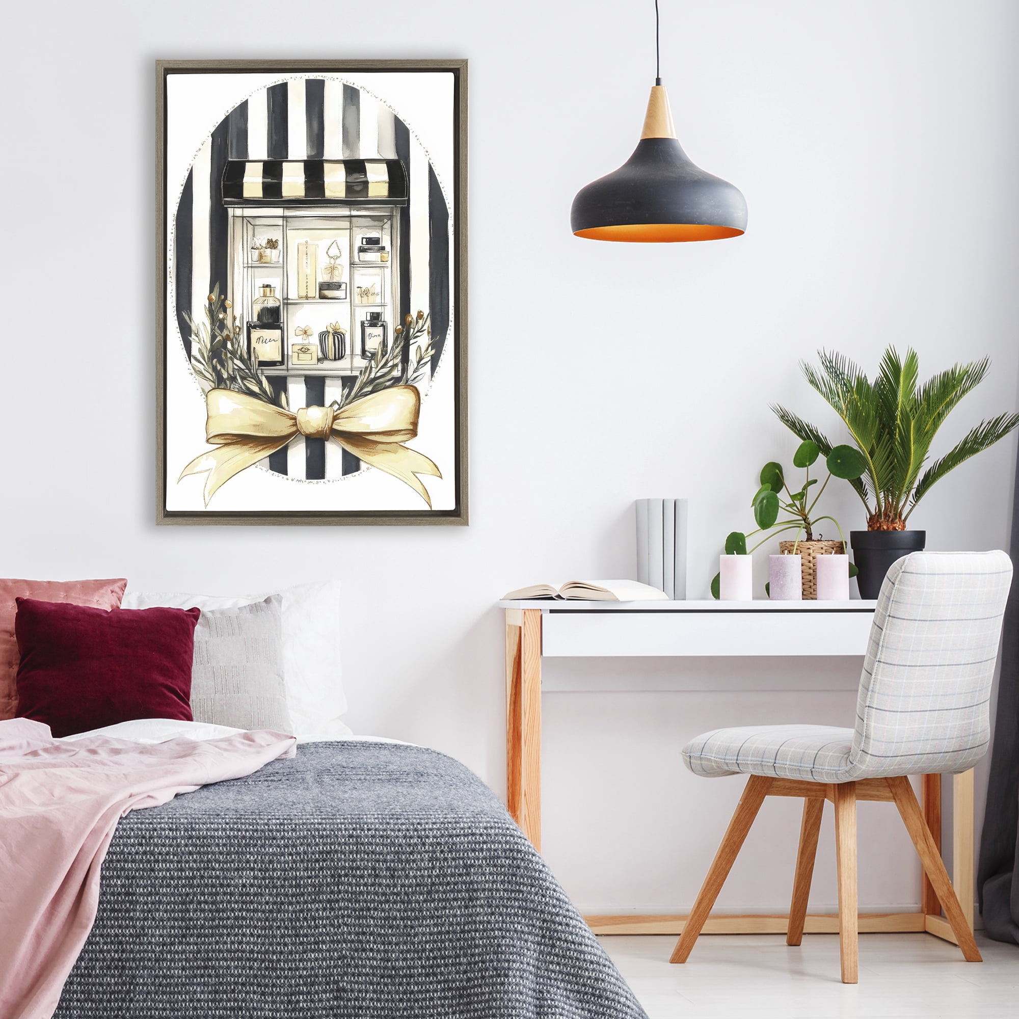 Stupell Industries Maison Perfume Window Display Brown Framed Floater Canvas Wall Art, design by Petal Prints Design