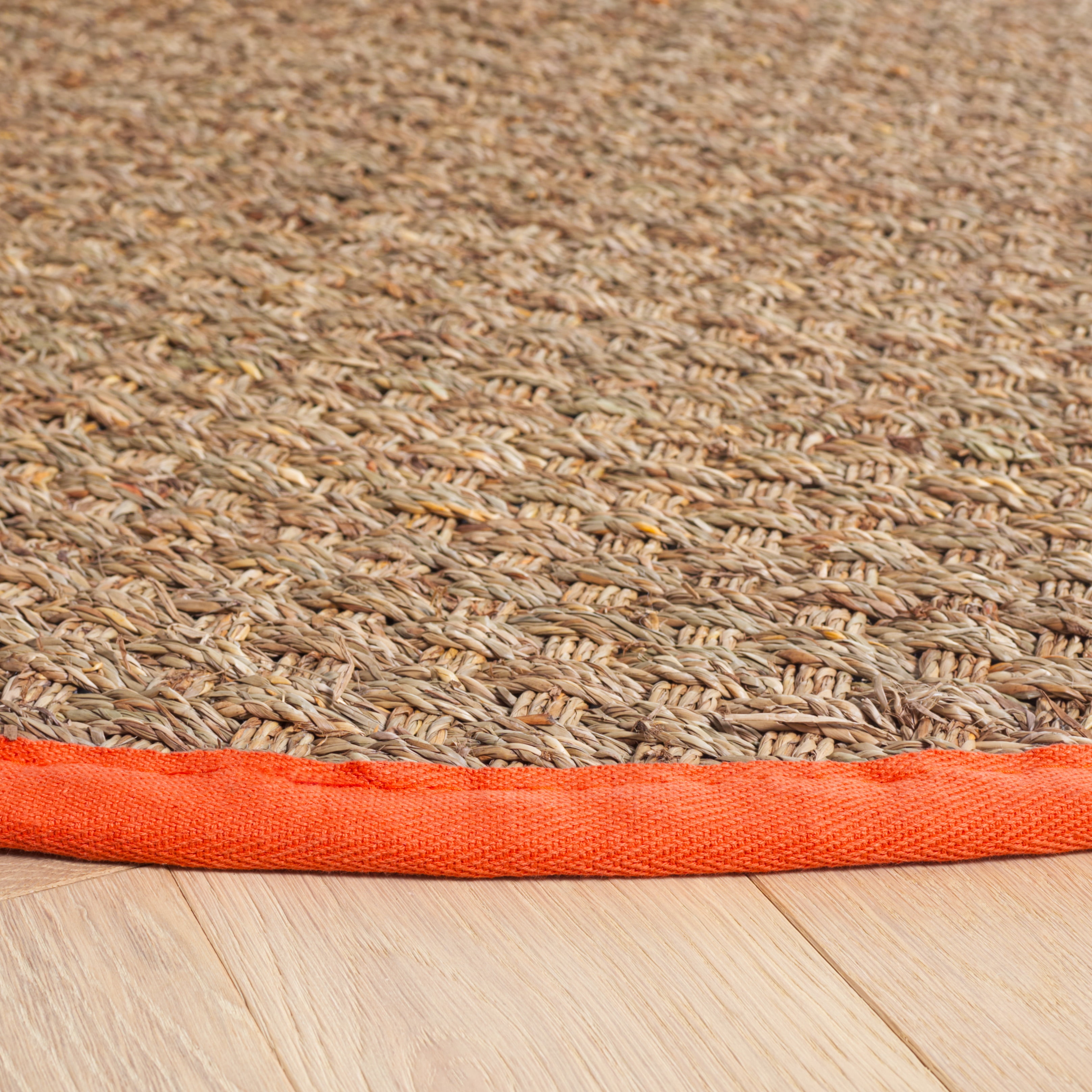 SAFAVIEH Natural Fiber Arbor Bordered Area Rug, Natural/Rust, 6' x 6' Round - Coastal Design, Natural & Rust, Seagrass, Ideal for Entryway, Kitchen, Living Room, Office