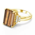 thumbnail image 3 of Gem Stone King 18K Yellow Gold Plated Silver Brown Tiger Eye Ring for Women (6.80 Cttw, Gemstone Birthstone, Emerald Cut 14X10MM, Available in Size 5, 6, 7, 8, 9), 3 of 5