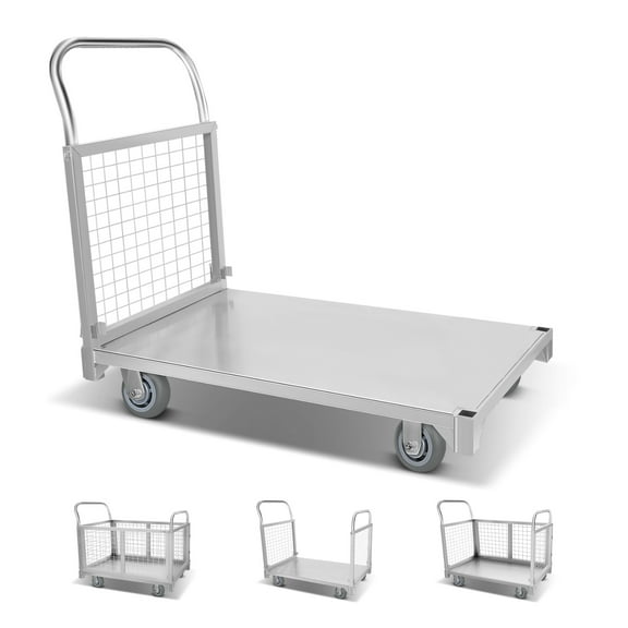 Heavy-Duty Wheels Platform Truck Cart with Cage, 40.1" L X 23.2" W X 19.6" H, 2200 LBS Load Capacity, Alloy Steel Hand Truck with 4 Universal Wheels, Push Cart for Utility Room, Grocery, Warehouse