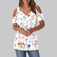 thumbnail image 1 of Soki Blouses pour Femmes à Épaules Dénudées Tee Liquidation Manches Courtes Col en V Hauts à la Mode, 1 of 6