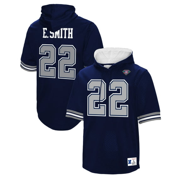 Men's Mitchell & Ness Emmitt Smith Navy Dallas Cowboys Retired Player Mesh Name & Number Hoodie T-Shirt