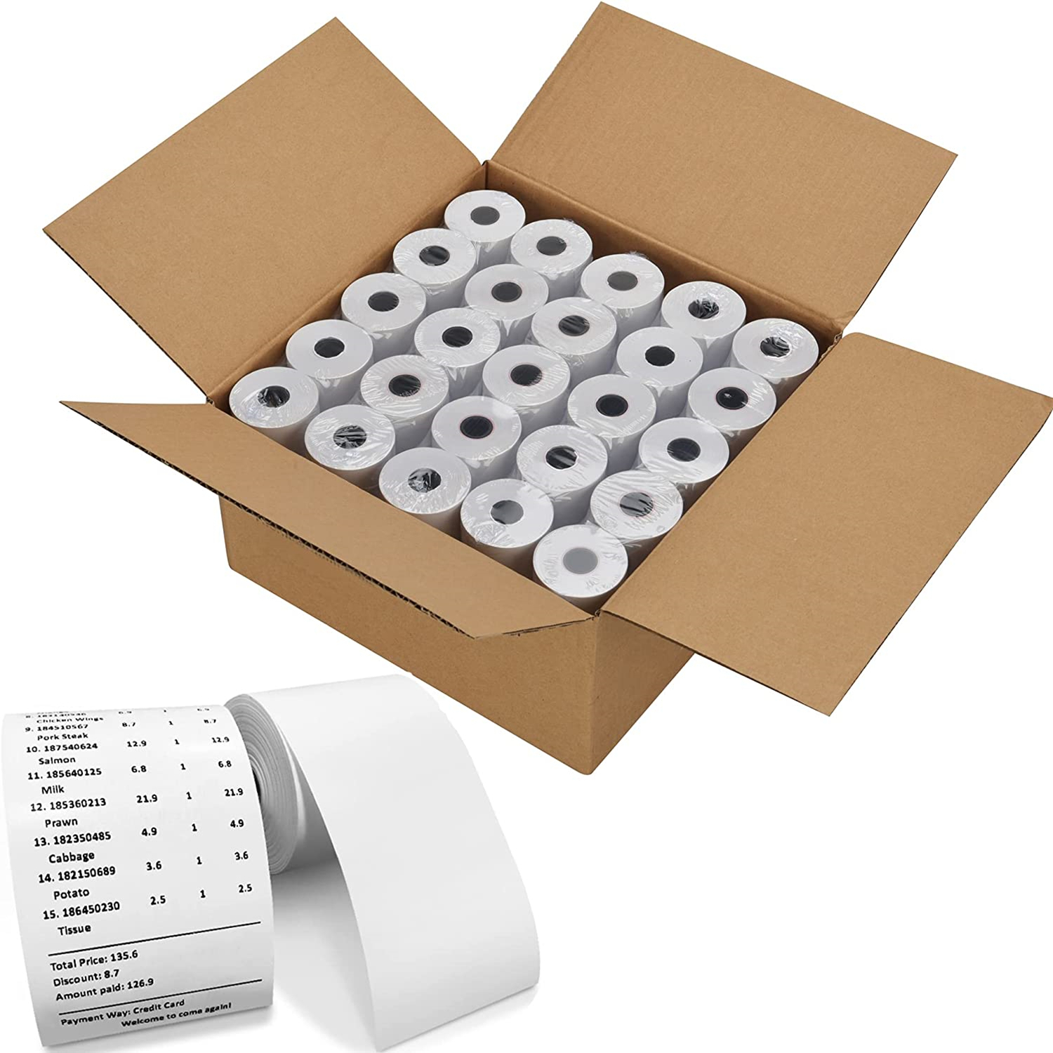 Thermal Paper Rolls 2 1/4 x 50, Cash Register Tape, Card Machine Paper, White BPA Free (50