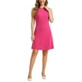 thumbnail image 2 of INSPIRE CHIC Women's Wear to Work Solid Color Sleeveless A-Line Flared Midi Dresses XS Hot Pink, 2 of 6