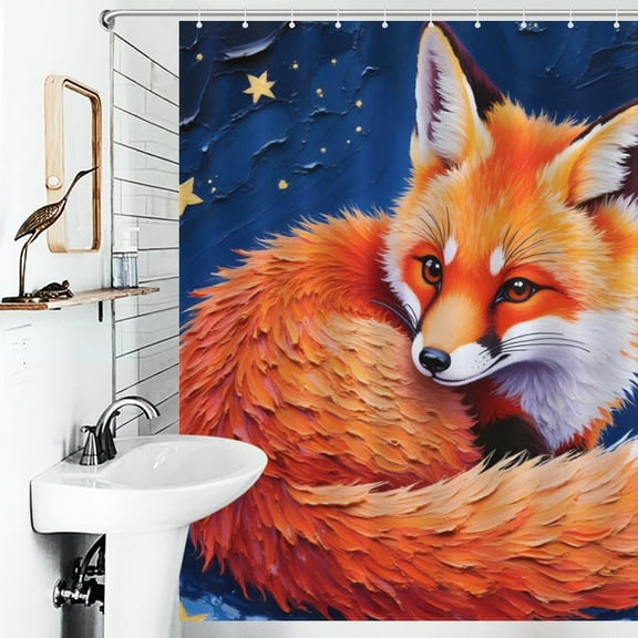 Fox Print Shower Curtain Art Style Bathroom Decor Shower Curtain with 12 Hooks,66inx72in
