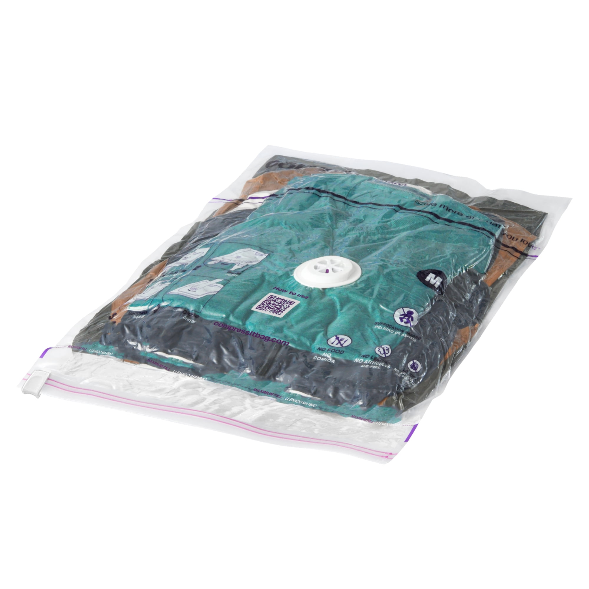 Compressit Storage Vacuum Bags, Manufactured in North America, 2-Medium Flat Bags, 2-Large Flat Bags, 2-XLarge Flat Bags, Set, Closet and Home Organizer, Clear