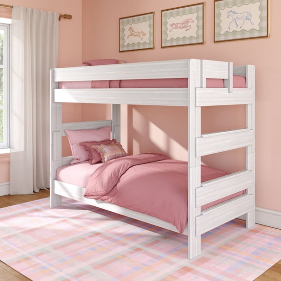 Max & Lily Twin over Twin Bunk Bed, Farmhouse Solid Wood Bunk Beds for Kids, White Wash