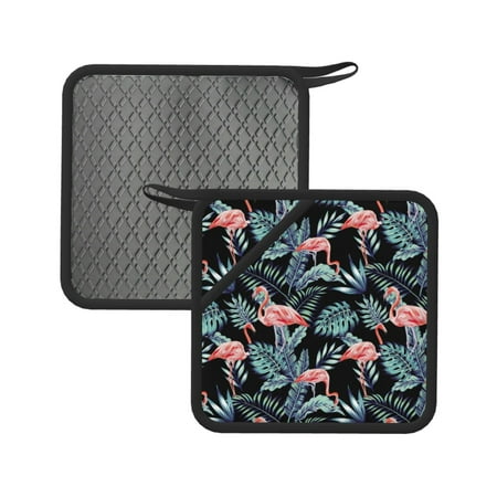 

2PCS Pot Holders for Kitchen - Heat Resistant Silicone Pot Holders with Hanging Loop Bird Night Blue Forest Non Slip Oven Hot Pads Potholders for Decor Baking Cooking Kitchen