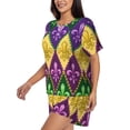 thumbnail image 2 of Bixox Women's Mardi Gras4 Printed Pajama Set 2 Piece Lounge Set Top and Shorts Soft Pajamas, Shorts with Pockets, 2 of 7