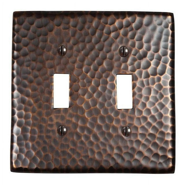 The Copper Factory Solid Hammered Copper Double Switch Plate in Antique Copper Finish - CF123AN