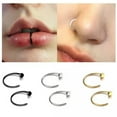thumbnail image 3 of K-KED Women C-shaped Fake Nose Ring Labret Lip Ring Stainless Steel Piercing Clip On -gold-0.8*10mm, 3 of 9