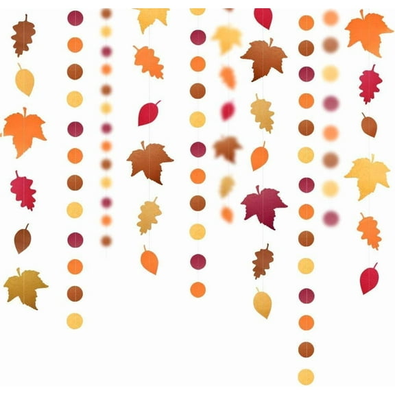 Cheerland Autumn Leaf Polka Dots Garlands Thanksgiving Party Decorations, 4-Pack, 52 Ft