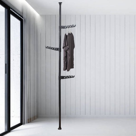 Pouseayar Adjustable Laundry Pole Clothes Drying Rack Coat Hanger for Bedroom ,Black