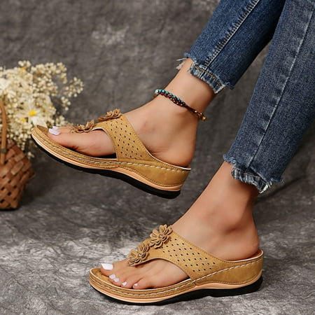 

Women Summer Roman Comfy Sandals Flat Bottomed Slip On Clip Toe Flip Flops Slider T Strap Sandals With Arch Support Open