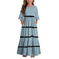 thumbnail image 2 of ITSAME Girls Summer Dresses Ruffle Short Sleeve Striped Print Round Neck Flowy Casual A-Line Dress Light Blue Size 12, 2 of 7
