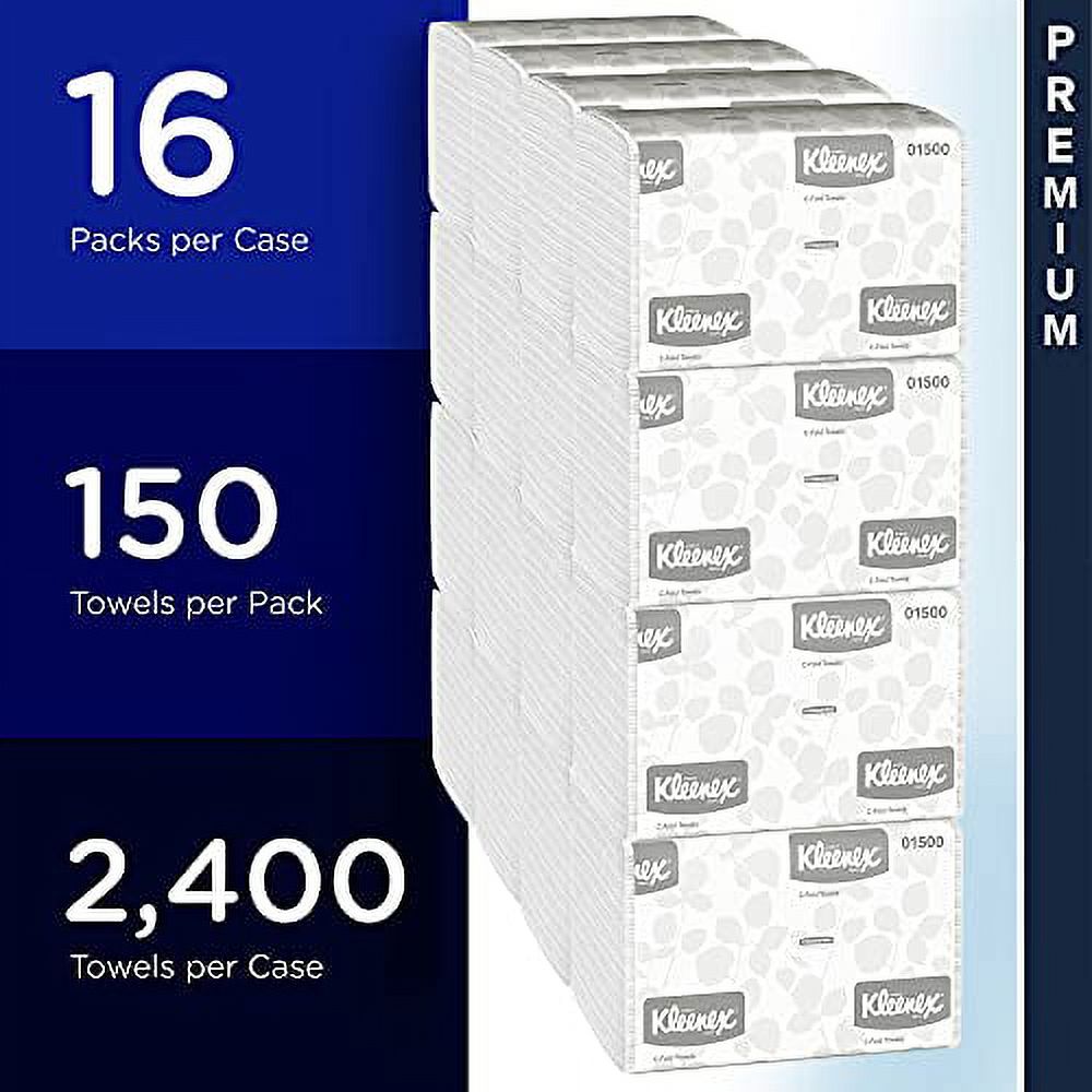 Kimberly-Clark Professional Kleenex C Fold Paper Towels (01500), Absorbent, White, 16 Packs/Case, 150 C-Fold Towels/Pack, 2,400 Towels/Case