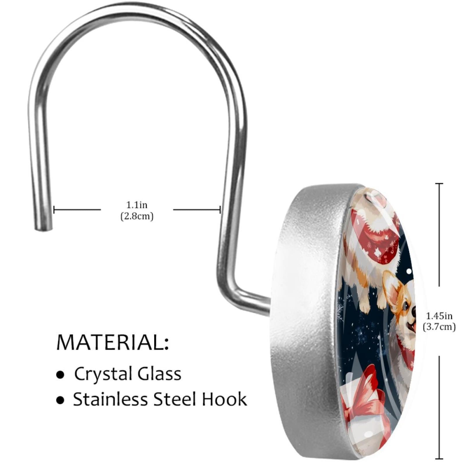 Red Scarf Corgis Shower Curtain Hooks Round Crystal Glass, Set of 12 Shower Curtain Rings - Shower Hooks for Curtain Shower Rings