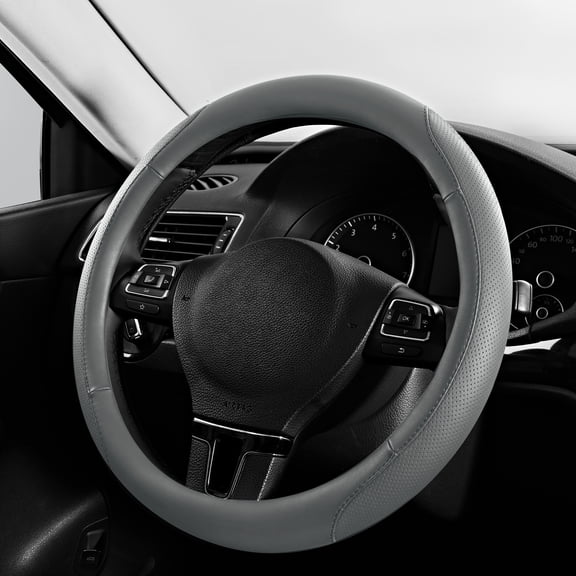 Auto Drive 1PC Leatherx Perforated Grey Steering Wheel Cover - Universal Fit, Assembled Product-24SWC180
