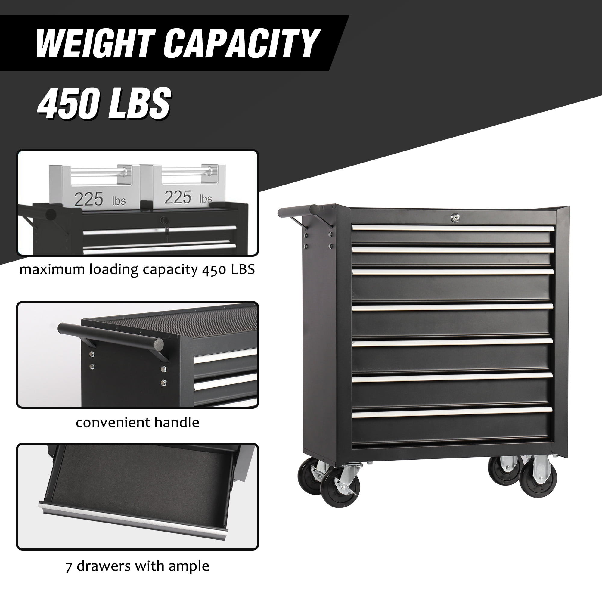 Rolling Tool Chest with 7 Drawer,Multifunctional Tool Box with Wheels,Mechanic Tool Storage Cabinet for Garage,Warehouse,Workshop,Black