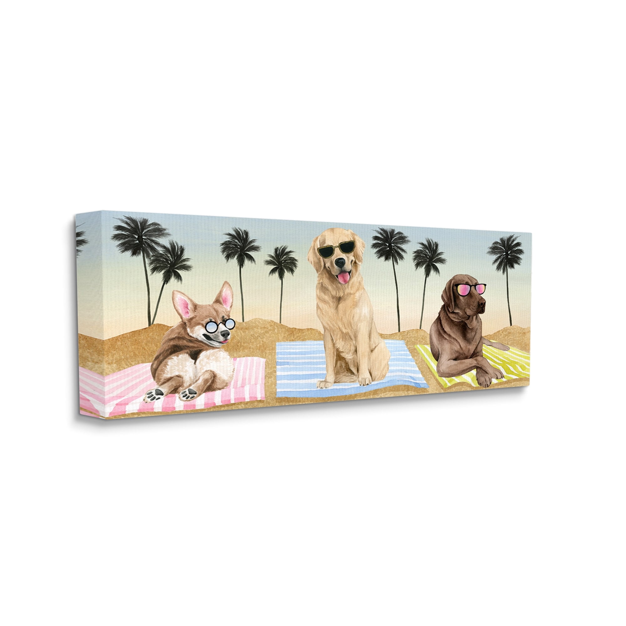 Stupell Industries Whimsical Dogs Sunglasses Beach Towels Palm Trees Canvas Wall Art, 48 x 20, Design by Grace Popp